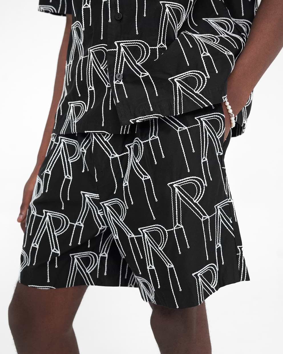 Embroidered Initial Tailored Short - Black